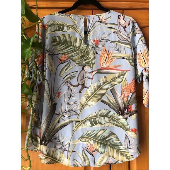 Ann Taylor Tropical Monkey Blue blouse size XS/P - Picture 5 of 11
